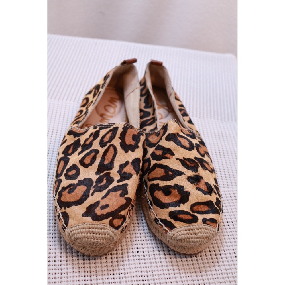 Sam Edelman Womens Leopard Print Haircalf Espadrille Flats Brown Tan Size 6.5